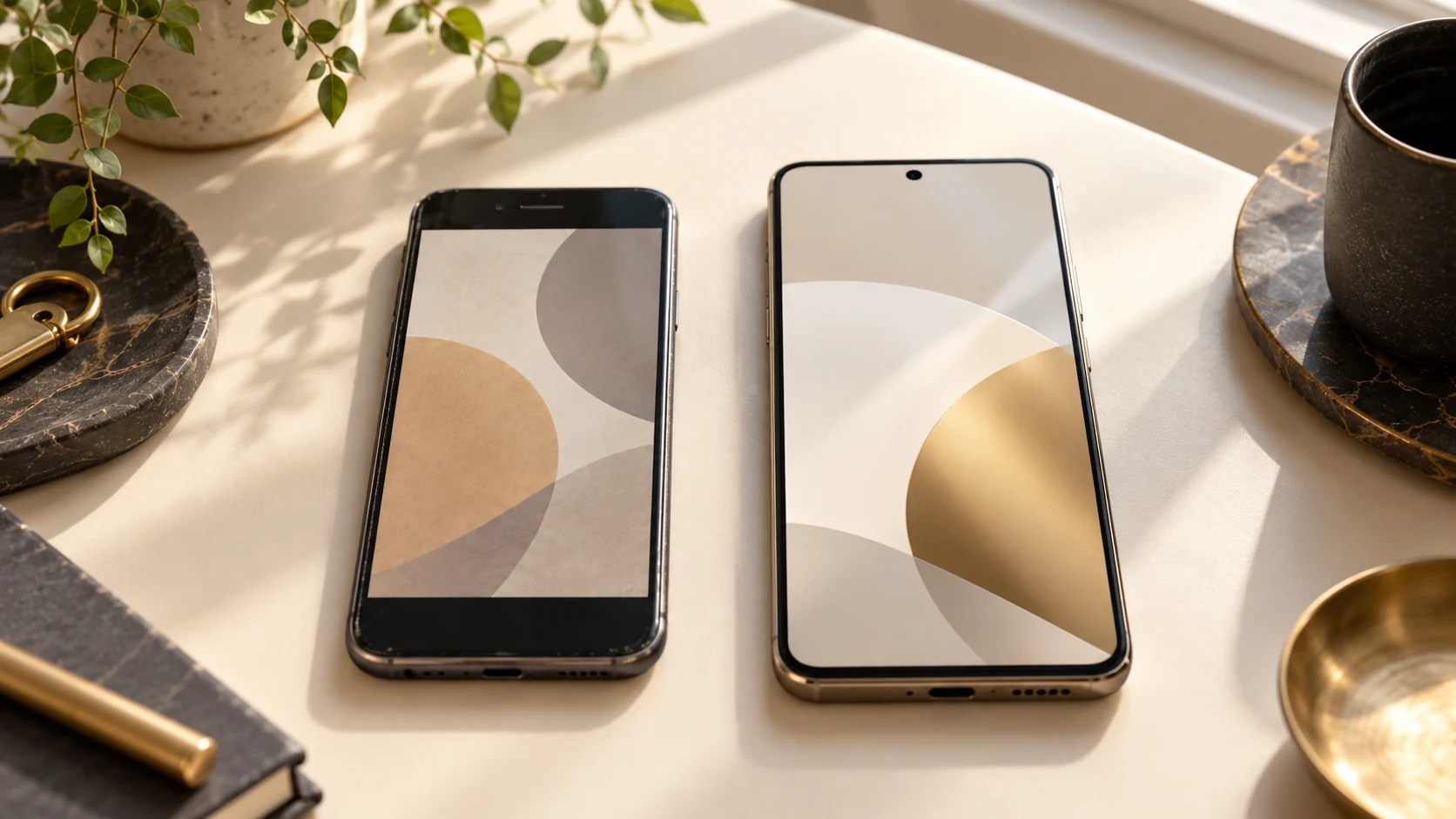 Generiertes Konzeptbild zweier Smartphones nebeneinander zur Planung eines Gerätewechsels