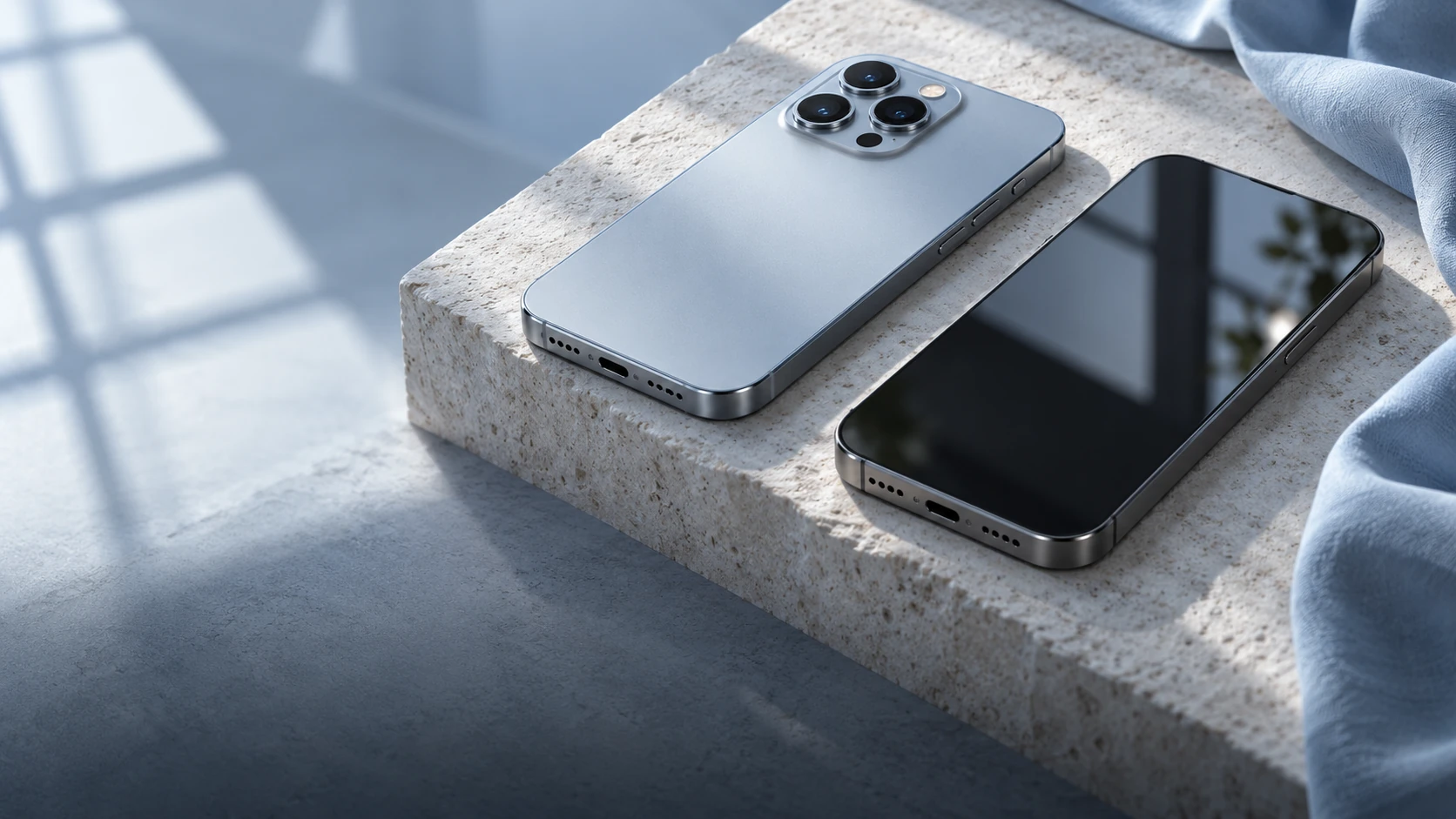 Konzeptfoto: zwei Smartphones auf hellem Naturstein